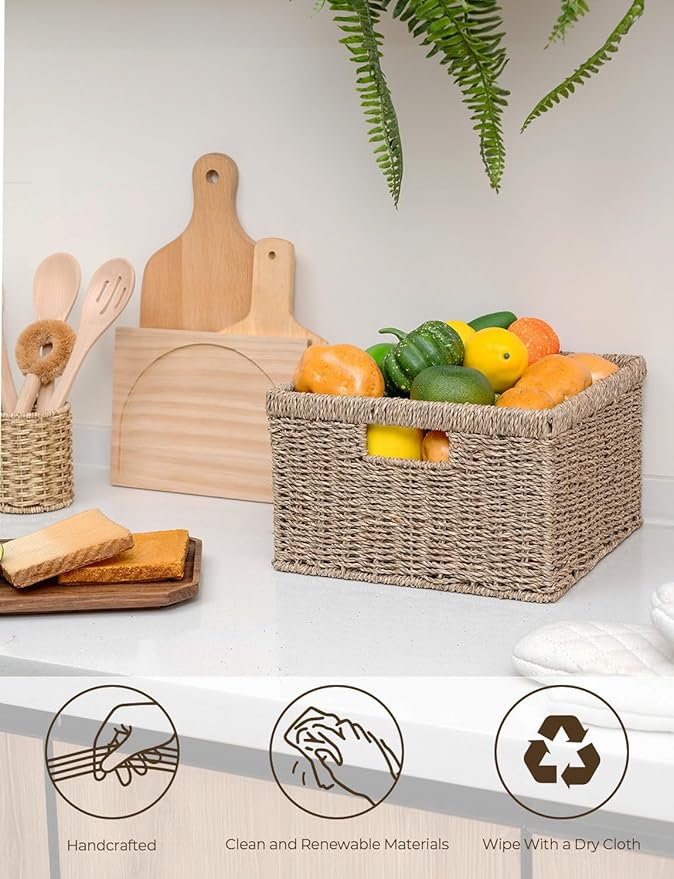 StorageWorks Wicker Storage Baskets, Handwoven Seagrass Basket - Image 4