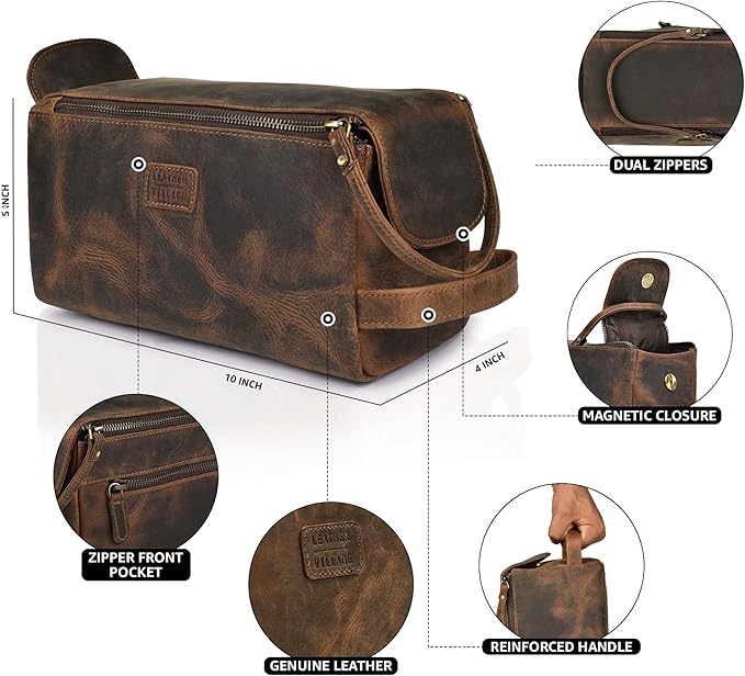 LEATHER VILLAGE Genuine Leather Travel Toiletry Bag - Image 4