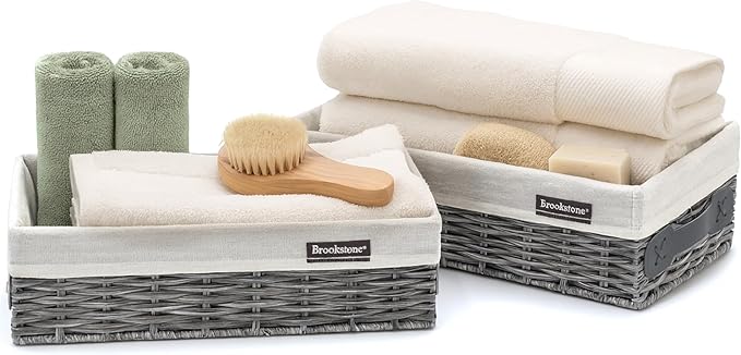 Brookstone Wicker Shelf Storage Basket Decorative Shelf Bin, bathroom - Image 3