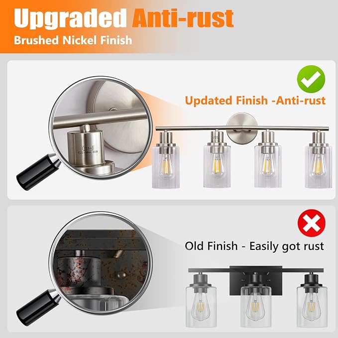 DLLT 4-Light Bathroom Light Fixtures: Nickel Modern Vanity Lights - Image 4