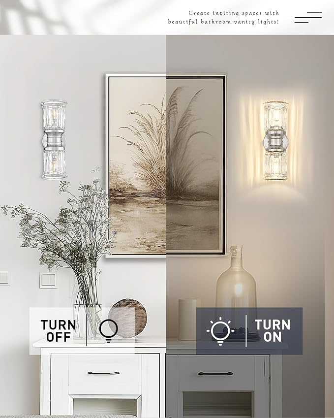 Bathroom Wall Sconces, HWH Brushed Nickel Wall Lighting - Image 6