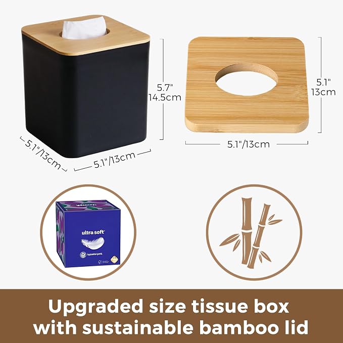 Black Tissue Box Cover, Square Tissue Box Holder - Image 4