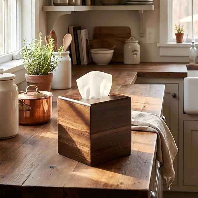 Wood Tissue Box Cover， Acacia Wood Tissue Box Cover Square, Decorative Cube - Image 4