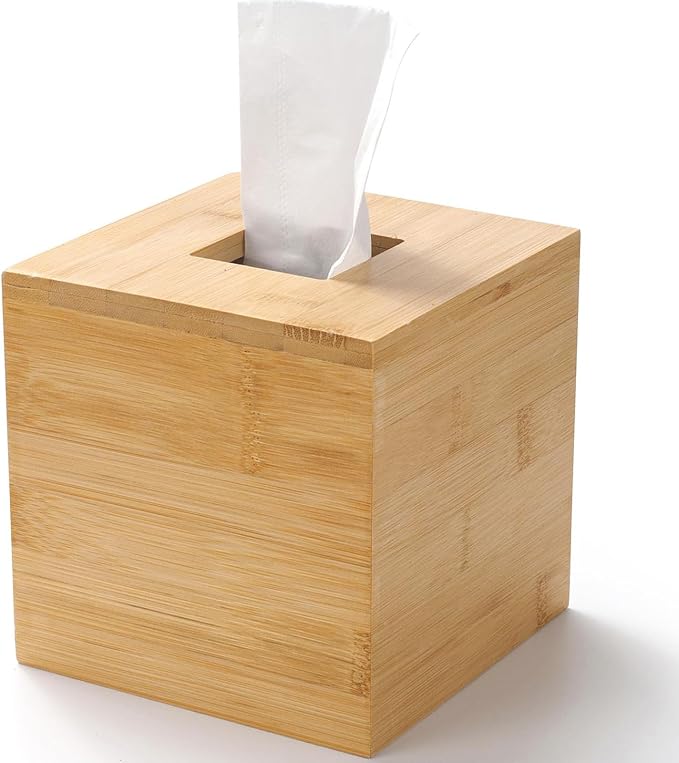 Tissue Box Cover, Square Tissue Box Holder, Bamboo Facial Paper Holder - Image 2