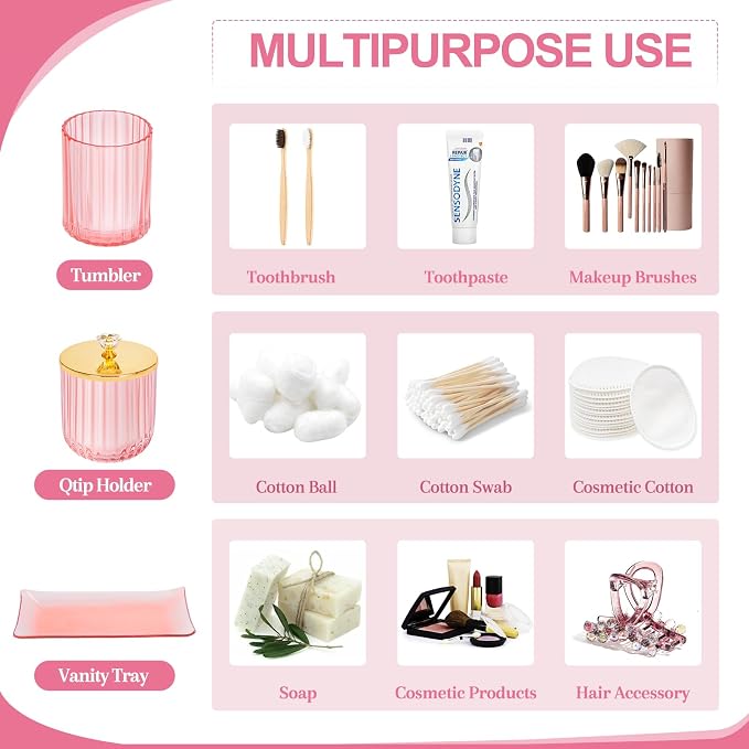 Pink Bathroom Accessories Set 4PCS Glass Bathroom Accessories Set - Image 5
