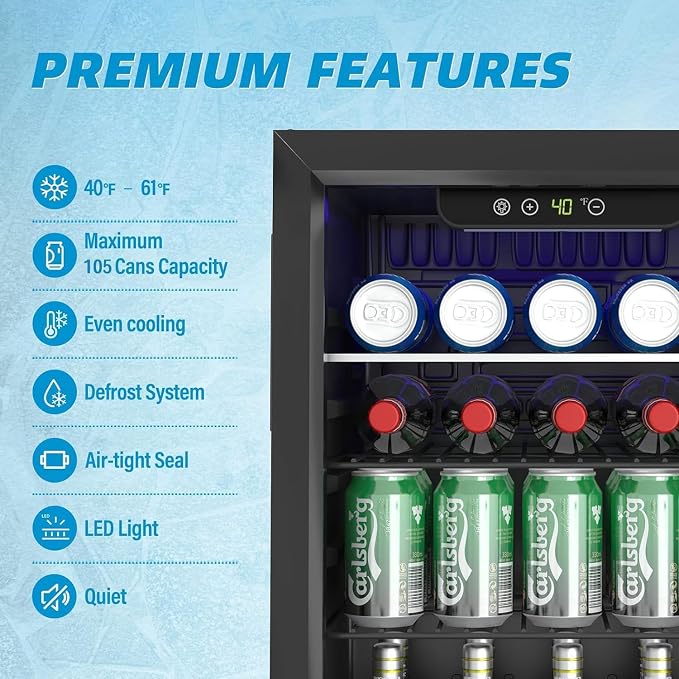 95 Can Freestanding Beverage Refrigerator, 2.6 Cu. Ft Drink Fridge - Image 3