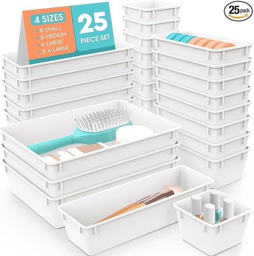 25 PCS Plastic Drawer Organizer Set, 4-Size Versatile Organizer Trays & storage by SpaceHacks