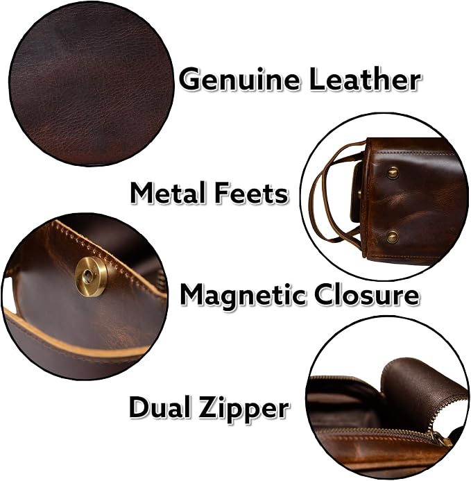 Leather Toiletry Bag Travel Pouch Unisex Kit - Image 6