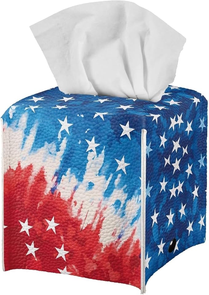 American Tie Dye Decorative Tissue Box Cover, Waterproof PU Leather Square - Image 2