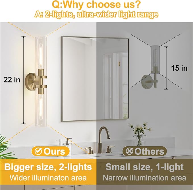 Brass Wall Sconces, Hardwired Bathroom Sconces Wall Lighting - Image 3