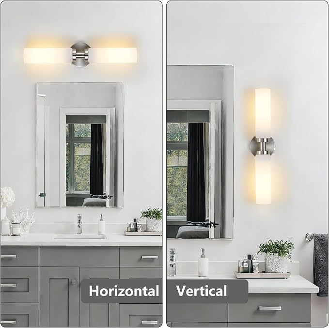 2 Light Brushed Nickel Bathroom Light Fixture Over Mirror, Modern Farmhouse - Image 6