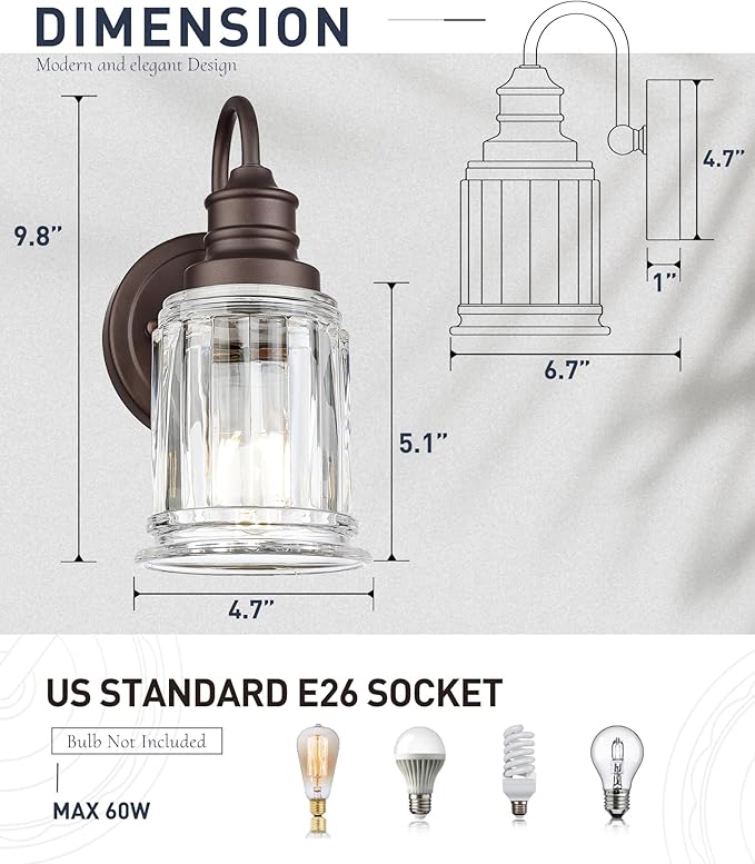 Rustic Wall Sconces Set of Two, HWH Farmhouse Vanity Wall Sconces - Image 2