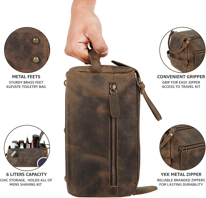 KomalC Premium Buffalo Leather Toiletry Bag - Image 9