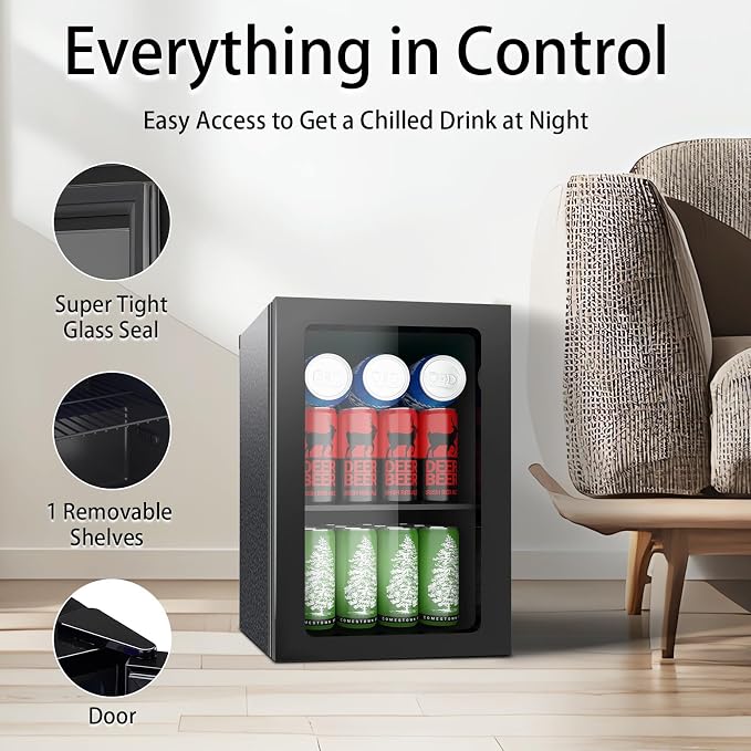 Beverage Refrigerator Cooler, 24 Can Mini Fridge Solid Door - Image 2