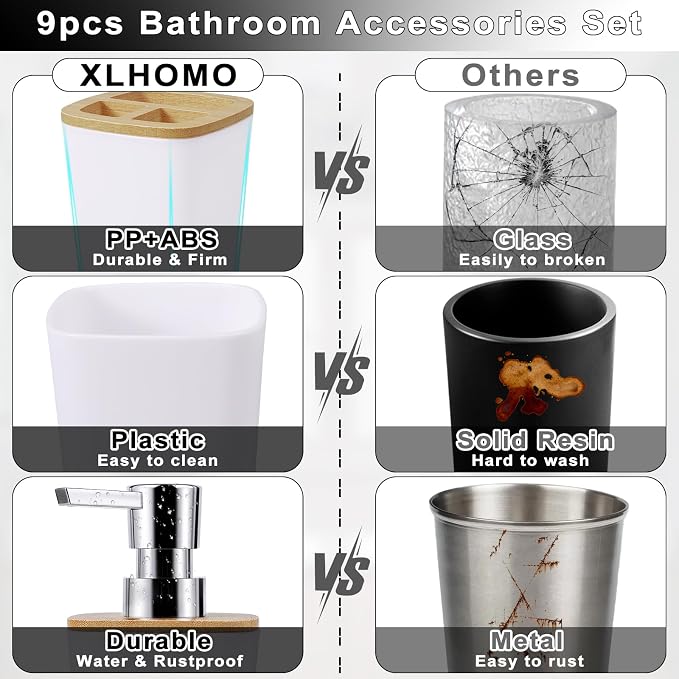 White Bathroom Accessories Set, 9 Piece Bathroom Accessory Set - Image 2