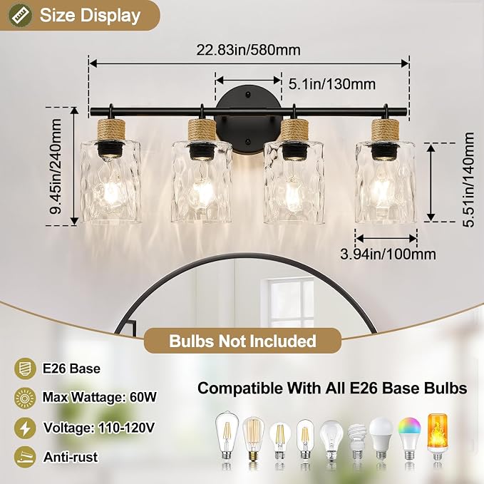 Bathroom Light Fixtures, 4-Light Coastal Vanity Lights - Image 7