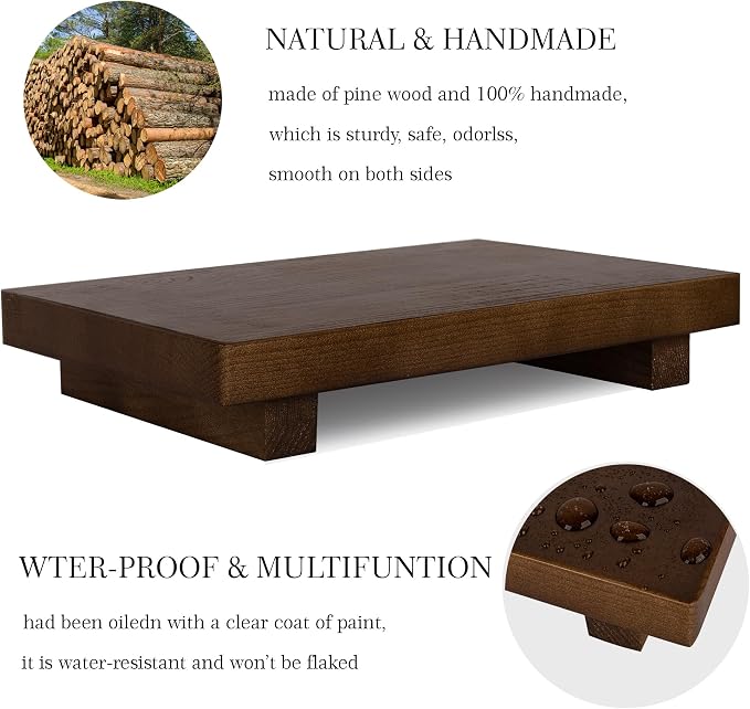 Bathroom Counter Organizer Wood Pedestal Stand Farmhouse Decorative Tray Soap - Image 4