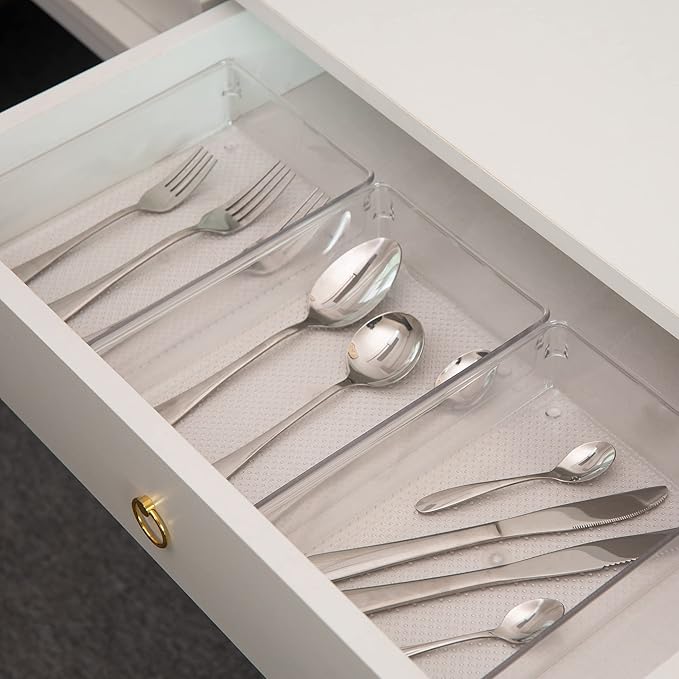 ihomecooker 3 Set Clear Plastic Junk Drawer Organizer Vanity Curlery Utensil - Image 3