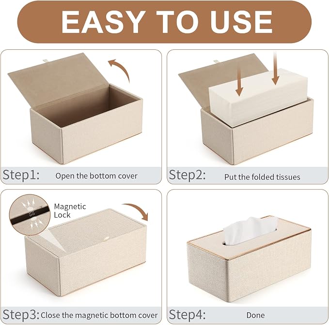 Tissue Box Cover, PU Leather Tissue Box Holder Rectangular Box Covers - Image 6