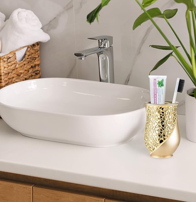 Zahari Home 4pc Sinatra Stylish Bathroom Accessories Set Champagne Gold Soap - Image 4