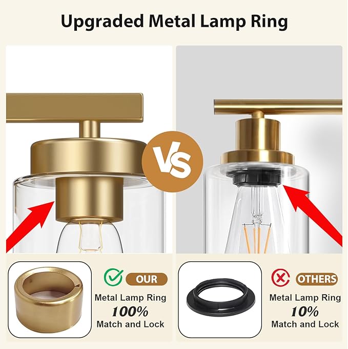 IZORRO Modern Bathroom Light Fixtures, 3 Light Brushed Gold Vanity Lights - Image 2