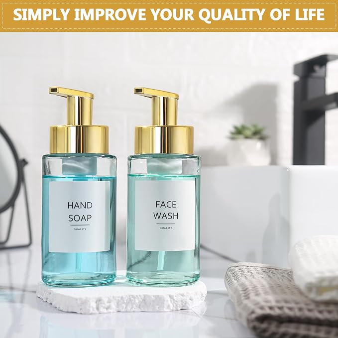 Foaming Soap Dispenser, 10 oz/300ml Gold Soap Dispenser, 2 Pack Glass Foaming - Image 6