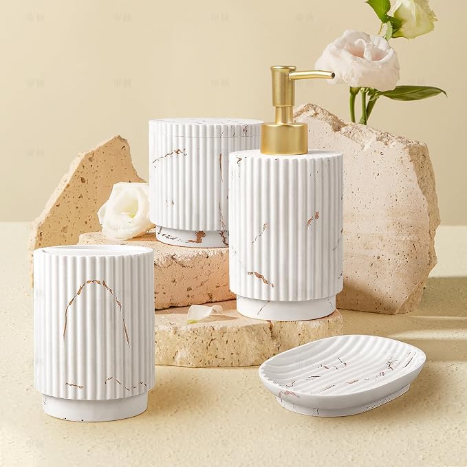 Bathroom Accessories Set 4 Pcs-Toothbrush Holders Set, Soap Dispenser, Cotton - Image 6