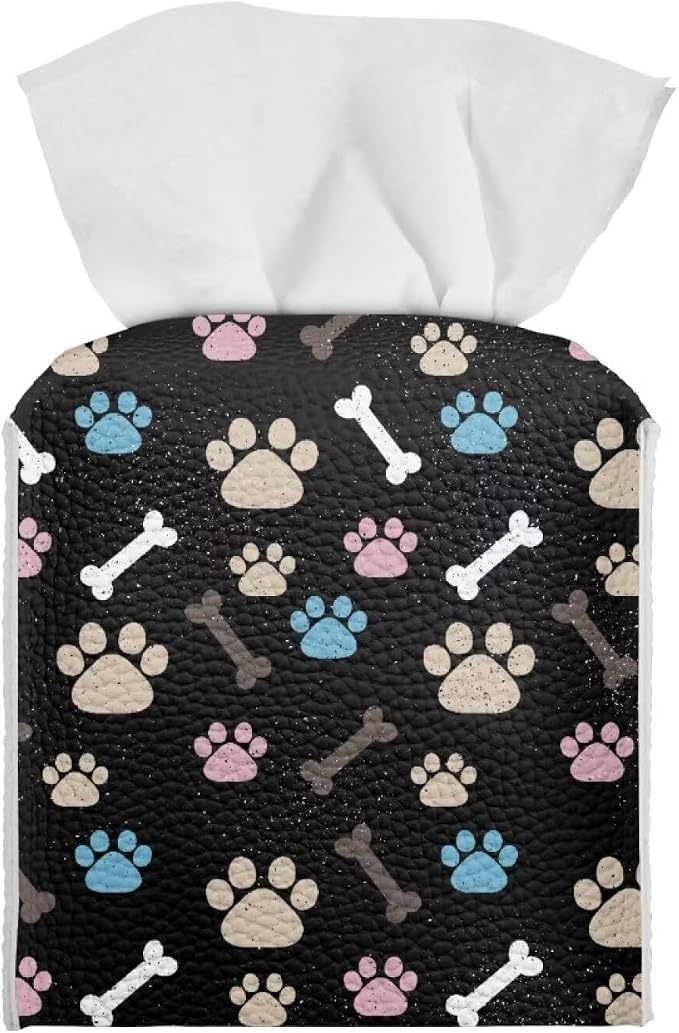 White Dog Paws Tissue Box Holder Portable Lightweight Square Tissue Box Cover by Pzuqiu