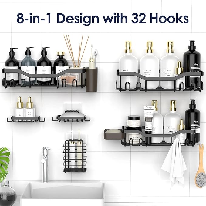 Shower Caddy Adhesive Shower Organizer 8-Pack, Rustproof Stainless Steel - Image 4