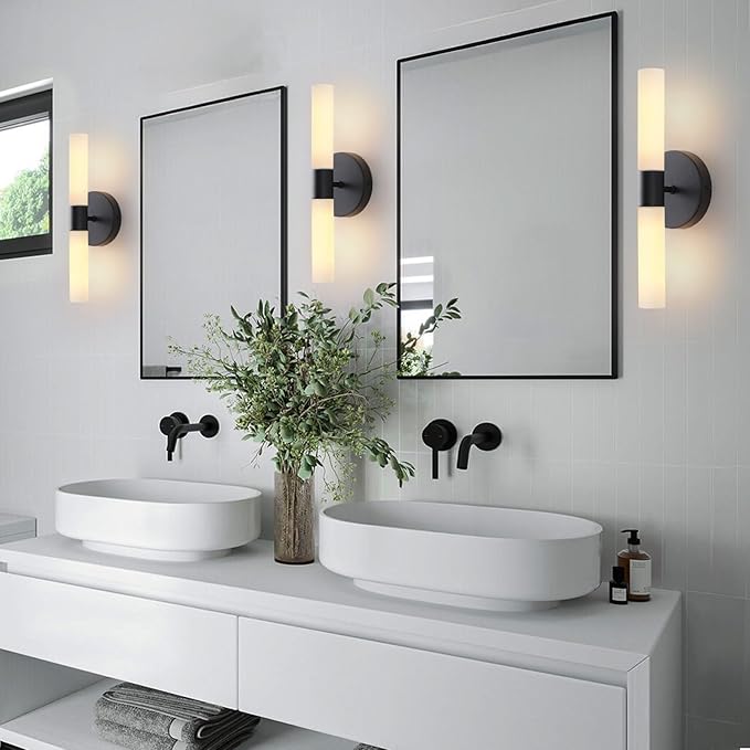 Wall Sconces Set of Two Matte Black Bathroom Wall Sconce Light Set of 2 Modern - Image 4
