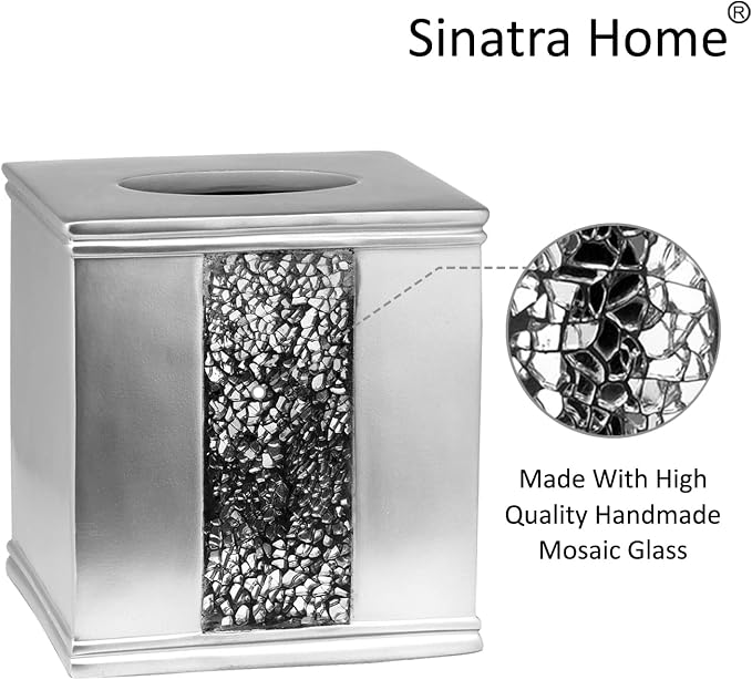 Zahari Home 2pc Sinatra Silver Modern Bath Accessories Set Waste Basket & - Image 5