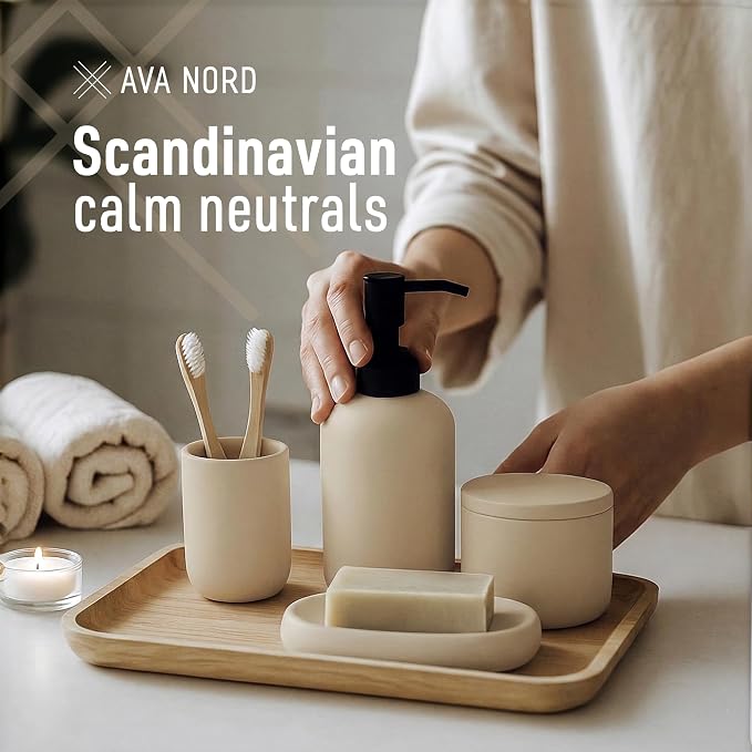 Ceramic Bathroom Accessories Set 4 Pcs – Modern Scandinavian Neutral Bathroom - Image 5