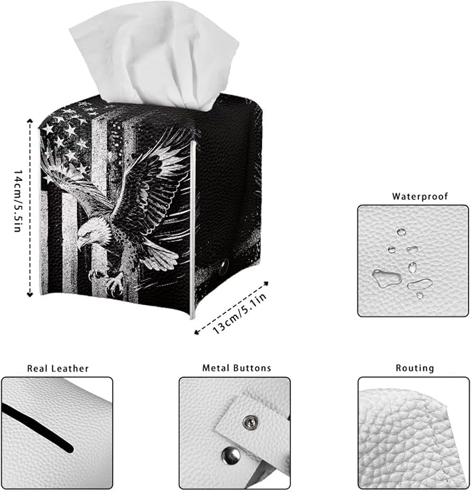 American Flag Eagle Portable Tissue Box Holder, Lightweight PU Leather Square - Image 7