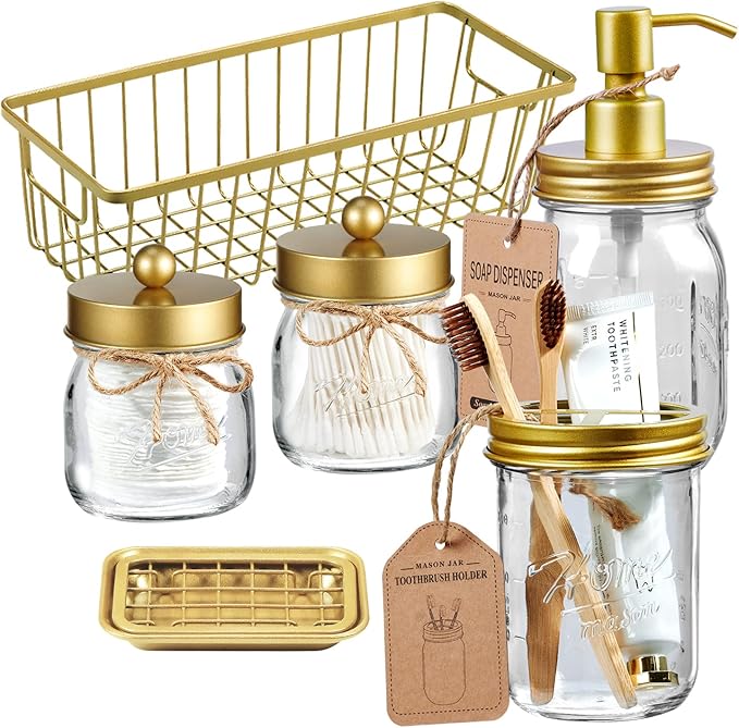 SheeChung 6Pcs Mason Jars Bathroom Accessories Set Complete by SheeChung