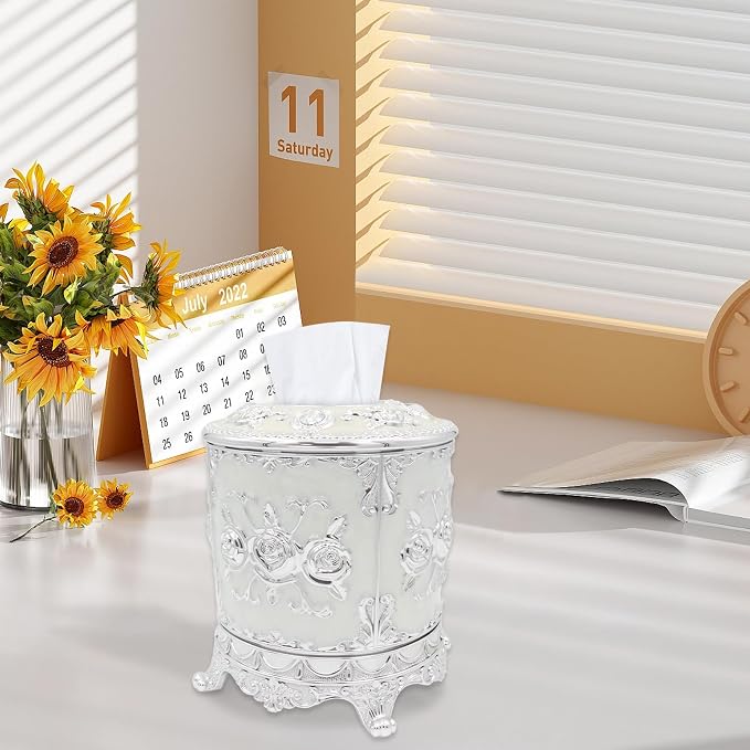 Geesatis Tissue Box Cover, Cylindrical Tissue Box Holder, Napkin Facial Tissues - Image 5