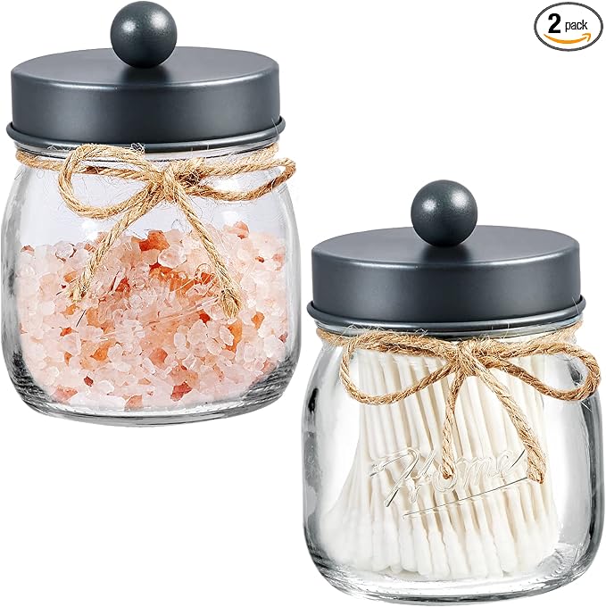 SheeChung 2 Pack Qtip Holder, Bathroom Jars, Cotton Swab Holders, Cute Mason by SheeChung