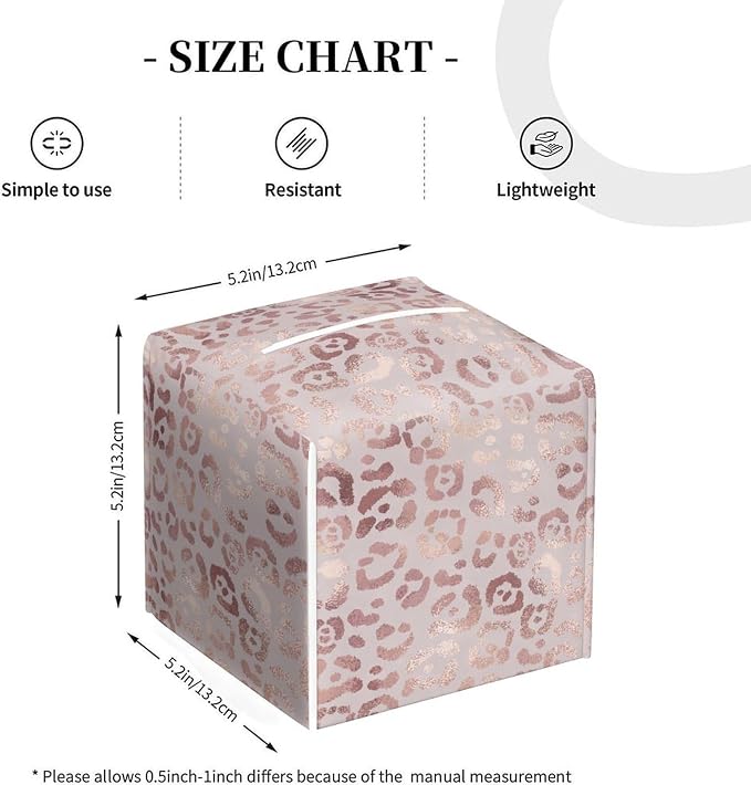 Pink Leopard Tissue Box Cover Leather Tissue Box Holder Square Facial Paper - Image 2
