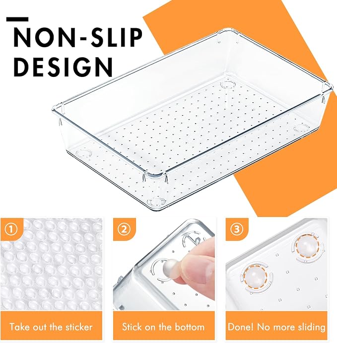 HOUSE DAY Desk Drawer Organizer Bins 6 PCS, 9*6*2" Clear Drawer Organizers - Image 6
