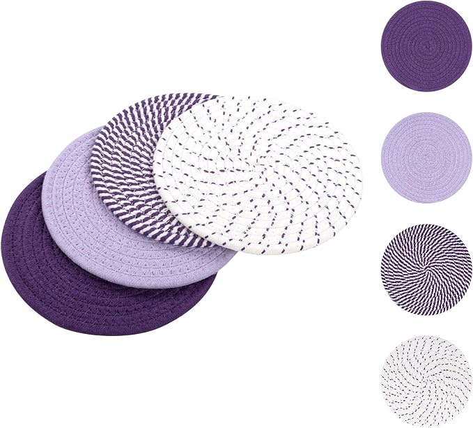 SHACOS 8 Inches Trivets for Hot Dishes, 4 Pieces Cotton Trivets Mats for Kitchen by SHACOS