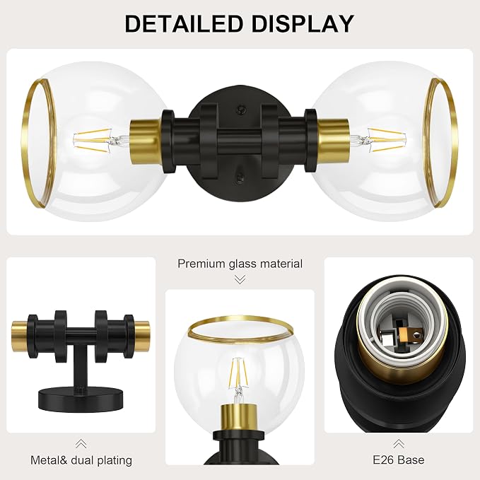 Modern Bathroom Light Fixtures, 2-Light Vanity Lights Set of 2, Hardwired - Image 3