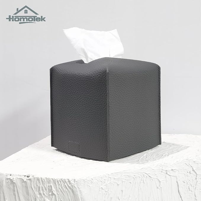 HOMOTEK 2 Pack Tissue Box Cover, Square PU Leather Tissue Holder, Decorative - Image 4