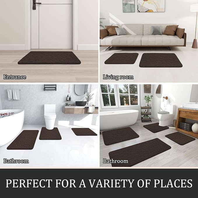 YIHOUSE Bathroom Rugs Mat Set 2 Piece Brown, Memory Foam Bath Mats Sets - Image 6