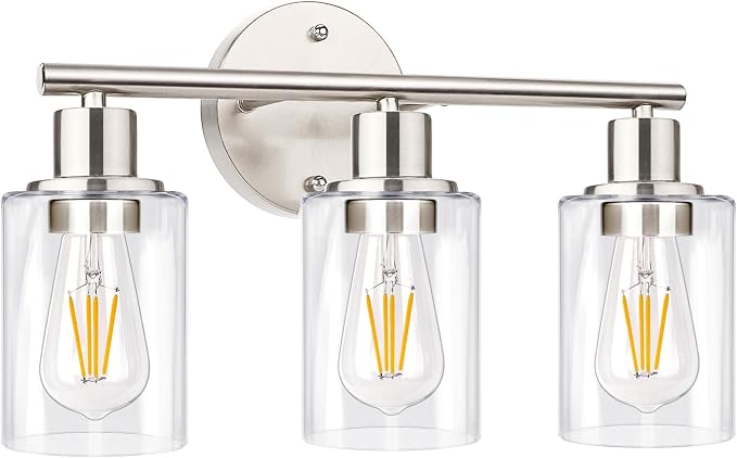 3-Light Bathroom Light Fixtures, Brushed Nickel Vanity Light, Farmhouse Wall - Image 8