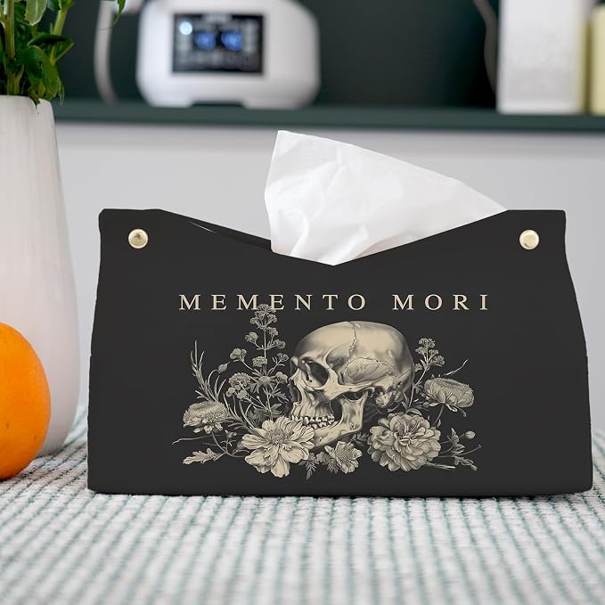 Memento Mori Skull Blck Leather Tissue Box Cover Rectangle, Academia Catholic - Image 2