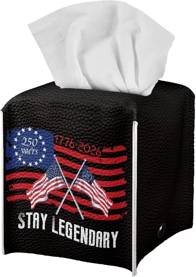 250 Years Tissue Box Holder Waterproof PU Leather Square Modern Tissue Box Cover - Image 2