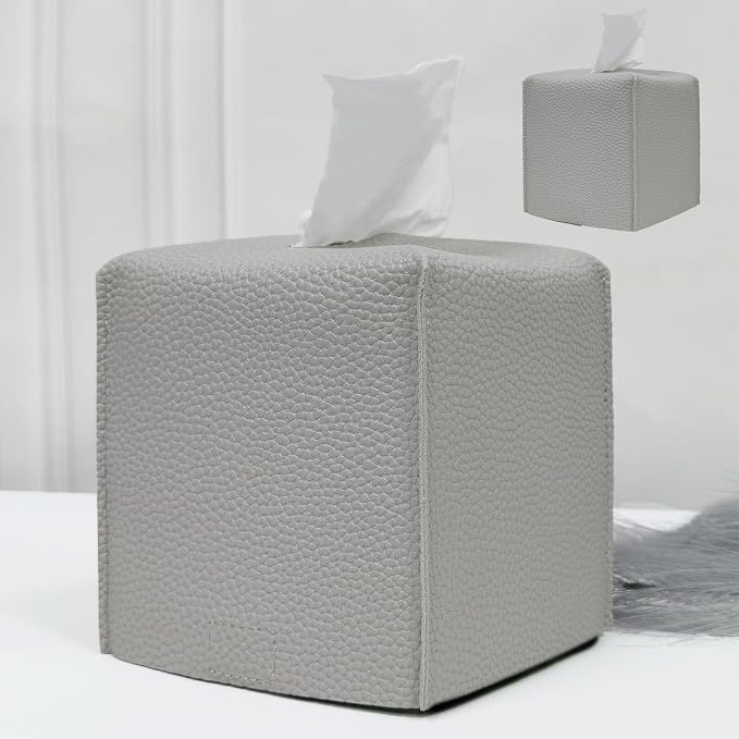 HOMOTEK 2 Pack Tissue Box Cover, Square PU Leather Tissue Holder, Decorative by HOMOTEK