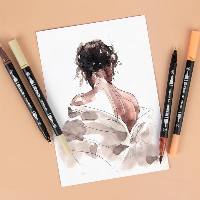 Skin Tone Duo Tip Marker Pens, 12 Pack Fine & Brush Markers - Image 4