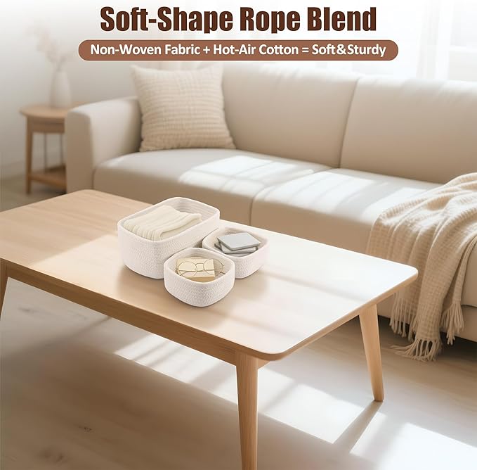 5-Pack Small Woven Rope Storage Baskets – 2 Sizes Organizer Bins - Image 5