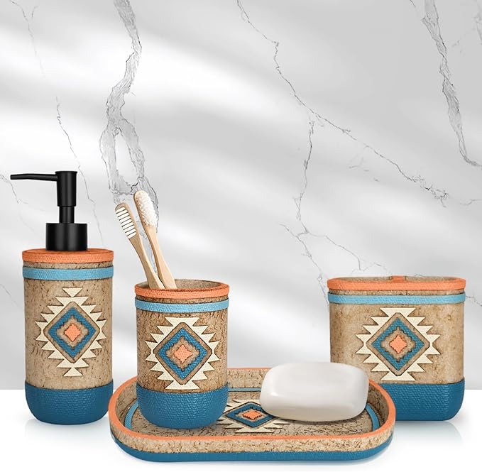 Bathroom Accessory Sets 4PCs Bathroom Set Complete Tribal Home Decor Southwest - Image 8