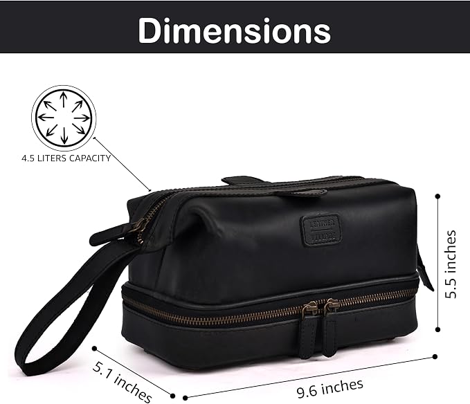 LEATHER VILLAGE Genuine Leather Dopp Kit – Large Travel Toiletry Bag - Image 5